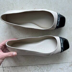 BRAND NEW!  Karl Lagerfeld Ballet Flats Size 10M Color Nude/Black